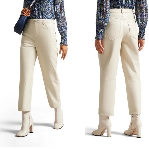Ted Baker Pants - Ted Baker Cream Faux Leather Crops Size 10